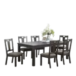Modern Dark Grey 7pc Set Rectangular Dining Table With 6 Side Chairs Cushion Seats For Dining Room