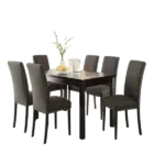 Contemporary Black Ash Polyfiber 7pc Rectangular Dining Set  with 6 Upholstery Chairs For Dining Room