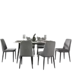 Modern Gray velvet 7pc Dining Set Sintered Stone Tabletop Metal Frame Table and 6 Chairs For Dining Room
