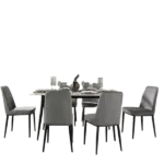 Modern Gray velvet 7pc Dining Set Sintered Stone Tabletop Metal Frame Table and 6 Chairs For Dining Room