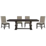 Modern Beige 5pc Dining Set Dining Table Double Pedestal Base and 4 Upholstered Side Chairs For Dining Room