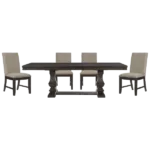 Modern Beige 5pc Dining Set Dining Table Double Pedestal Base and 4 Upholstered Side Chairs For Dining Room
