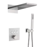 3-Spray Patterns Thermostatic Bathroom Shower Wall Mount Rainfall Dual Shower Heads Brushed Nickel