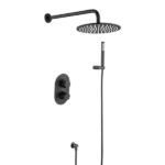 10 inch Rainfall Shower Head Thermostatic Complete Shower System in Matte Black