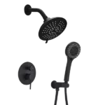 Wall Mounted Round Shower System with Rain Mixer Combo Set in Matte Black