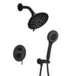 Wall Mounted Round Shower System with Rain Mixer Combo Set in Matte Black