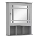 Gray Bathroom Medicine Cabinet with Wall Mounted Mirror Cabinet with Door and Storage Shelves