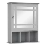 Gray Bathroom Medicine Cabinet with Wall Mounted Mirror Cabinet with Door and Storage Shelves