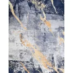 ZARA Collection Abstract Design Blue Gray Yellow Machine Washable Super Soft Area Rug