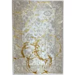 Penina Luxury Area Rug in Beige and Gray with Gold Circles Abstract Design