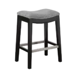 Modern Grey Backless Solid Wood Bar Stool with Nail Head Trim and Fabric Seat For Dining Room
