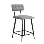 Modern Matte Black Metal Frame Counter Stool With Grey Fabric Seats For Dining Room