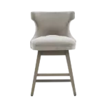 Modern Light Gray Solid Wood Vanity Stool With Back Ideal for Dining Room