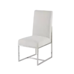 Modern Natural Set of 2  Upholstered Dining Chairs with Chrome Metal Frame in Cream for Dining Room