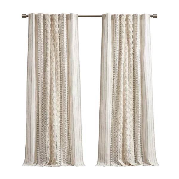 Imani Cotton Printed Curtain Panel with Chenille Stripe and Lining