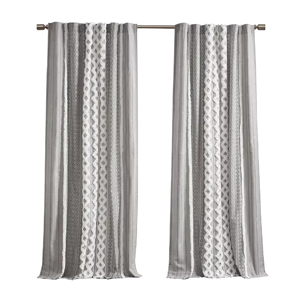Imani Cotton Printed Curtain Panel with Chenille Stripe and Lining