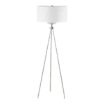 66 in. Tripod Floor Lamp with White Fabric Shade in Silver