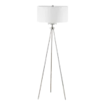 66 in. Tripod Floor Lamp with White Fabric Shade in Silver