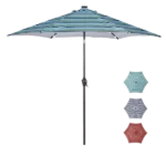 Outdoor Market Table Patio Umbrella with Push Button Tilt and Crank with 24 LED Light in Blue Striped Color