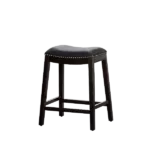 Modern Espresso Solid Wood Stool with Black Leather Seat For Dining Room