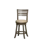 Modern Gray Solid Wood Slat Back Stool with French Gray Leather Seat For Dining Room