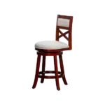 Modern Cherry Finish Solid Wood X-Back Stool with Beige Fabric Seat For Dining Room