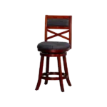 Modern Brown Full Back Solid Wood Stool With Rich Faux Leather Seat For Dining Room