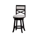 Modern Espresso Finish Solid Wood X-Back Stool with Beige Fabric Seat For Dining Room