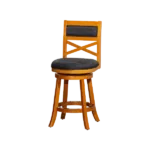 Modern Natural Finish Solid Wood  X-Back Swivel Stool with Charcoal Fabric Seat For Dining Room
