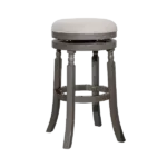 Modern Gray Finish Bar Stool with Beige Fabric Seat of Wooden Frame And Legs