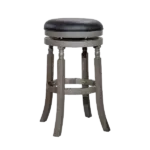 Modern Gray Finish Bar Stool with Black Leather Seat of Wooden Frame And Legs
