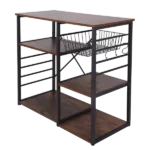 Wood and Metal Bakers Rack with 4 Shelves and Wire Basket, Brown and Black