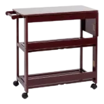 38 Inch Handcrafted Rubberwood Kitchen Island Bar Cart, Knife Holder, Folding Frame, 2 Slatted Shelves, Cocoa Red