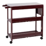 38 Inch Handcrafted Rubberwood Kitchen Island Bar Cart, Knife Holder, Folding Frame, 2 Slatted Shelves, Cocoa Red