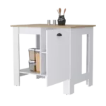 Vancouver 1-Door Kitchen Island with Open Shelf White and Macadamia