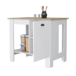 Vancouver 1-Door Kitchen Island with Open Shelf White and Macadamia