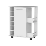Woodland Bar Cart with Casters, Wine Rack and Open Shelf White