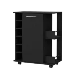 Woodland Bar Cart with Casters, Wine Rack and Open Shelf Black
