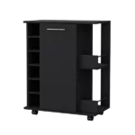 Woodland Bar Cart with Casters, Wine Rack and Open Shelf Black