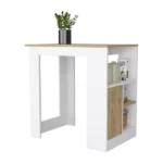 Aurora Kitchen Island with Open Compartment and Cabinet in White and Macadamia