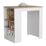 Highlands Kitchen Island with Storage Base in White and Macadamia