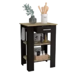 Rockaway 1-Drawer 2-Shelf Kitchen Island Black Wengue and Light Oak