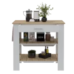 Rockaway 1-Drawer 2-Shelf Kitchen Island White and Light Oak