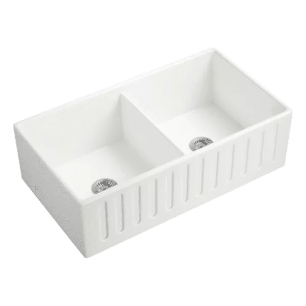 Ceramic White 33 in. W Double Basin Farmhouse Kitchen Sink