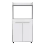 Kira Kitchen Kart, Double Door Cabinet, One Open Shelf, Two Interior Shelves -White