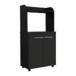 Kira Kitchen Kart, Double Door Cabinet, One Open Shelf, Two Interior Shelves -Black