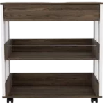 Verona Kitchen Cart, Three Shelves, Four Casters -White / Dark Walnut