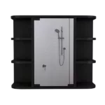Black Milan Medicine Cabinet with Six External Shelves Mirror, and Three Internal Shelves