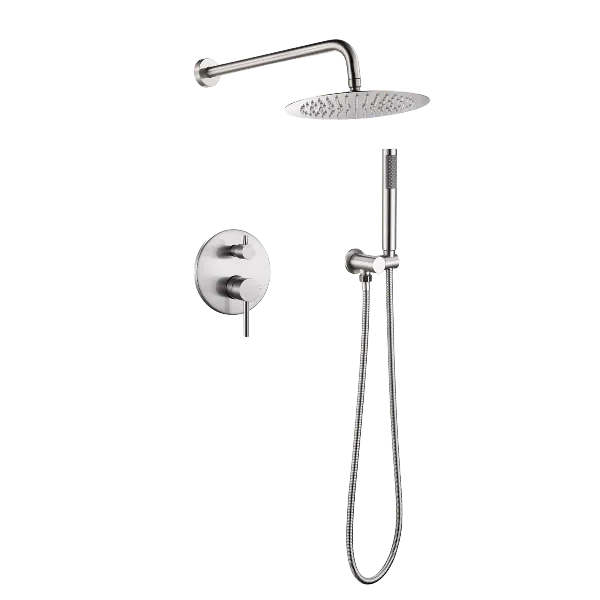 Round Shape Bathroom Shower System in Brushed Nickel with Hand Shower