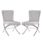 Modern LightGray&Silver Set of 2 Side Velvet Chair of Metal Frame With X-Style Base